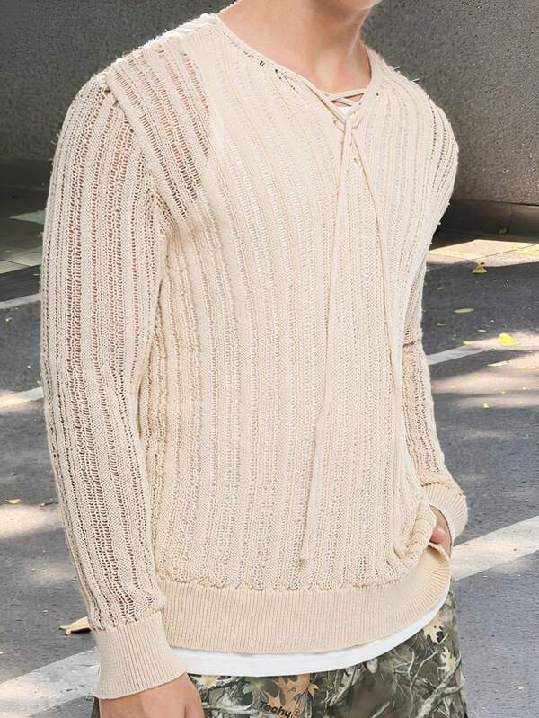 Manfinity VCAY Men's Knitted Fashionable Casual Slim-Fit Long Sleeve Sweater, For Fall Winter