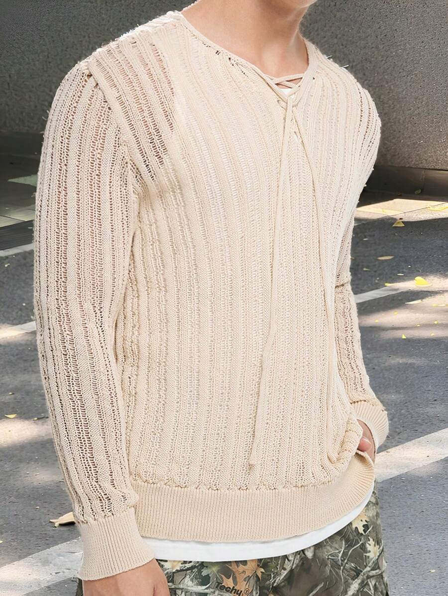 Manfinity VCAY Men's Knitted Fashionable Casual Slim-Fit Long Sleeve Sweater, For Fall Winter - Apricot - View 1