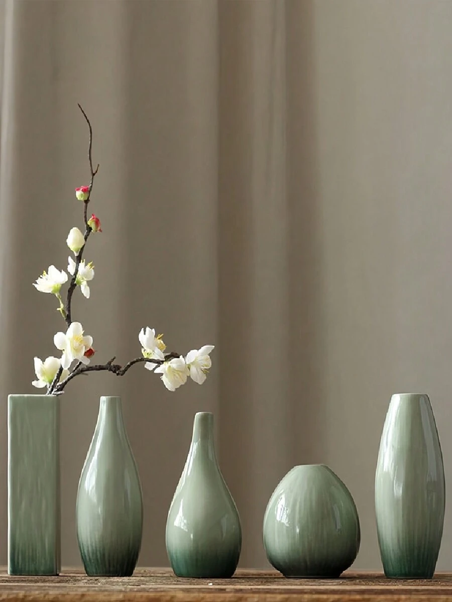 SHEIN 极简主义陶瓷花瓶套装 - 北欧风格餐桌中心装饰，适用于餐厅和水培植物 | 防水圣诞礼物，带节日装饰（可用洗碗机清洗的家居装饰） - 綠色 - 查看 1