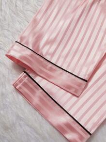 2pcs/Set Teen Girl Pajamas, Pink With Simple Stripe Pattern And Heart Print In Soft Fabric, Long Pants And Long Sleeve Top