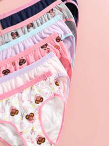 6pcs/Pack Young Girl Cotton Cute English Hearts, Bowknots & Magic Wand Printed Underwear - Multicolor - View 5