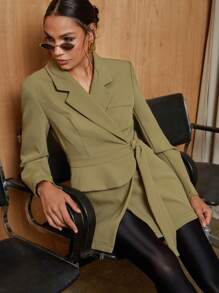 COSMINA 1 件女式休闲简约缺口翻领西装外套，秋季 - 綠色 - 查看 6