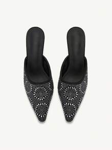 CUCCOO TILAWA 黑色绒面革水钻尖头高跟穆勒鞋，优雅适合日常商务、节日、派对、约会装 - 黑色 - 查看 8