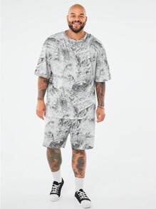 Manfinity VCAY Plus Size Men's Casual Loose Knitted T-Shirt And Shorts Set