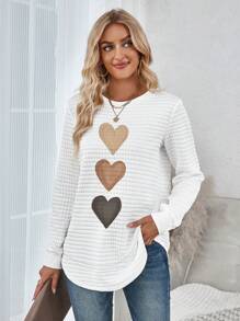SHEIN LUNE Casual Minimalist Heart Print Plus Size Waffle Knit Sweatshirt, Suitable For Autumn/Winter - Multicolor - View 4