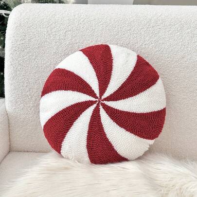 1 件圣诞装饰抱枕，糖果，手杖，圆形靠垫，氛围装饰，适用于客厅沙发、卧室床边装饰