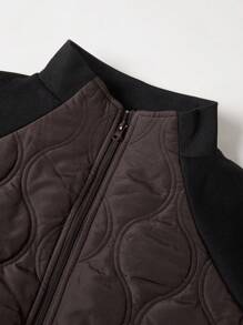 Manfinity Homme Men's Raglan Sleeve Contrast Color Quilted Padded Coat, Autumn/Winter - Coffee Brown - View 6