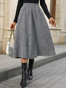 SHEIN Clasi 女士A字裙，温暖舒适，时尚百搭，修身显瘦，秋冬粗花呢女装 - 黑與白 - 查看 6