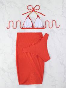 2 件夏季套装：性感三角杯上衣 + 花卉图案裙子