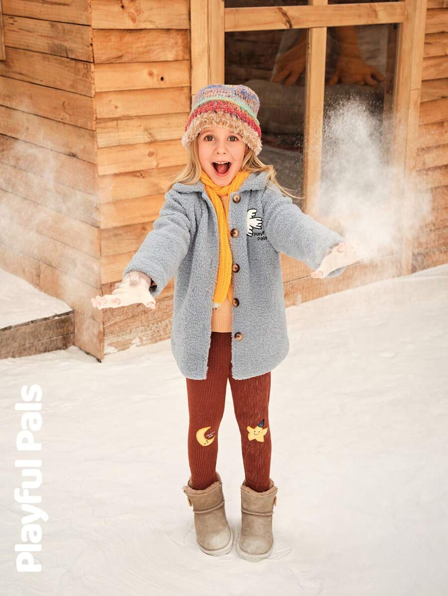 SHEIN 女童两件套星月刺绣纹理打底裤，时尚简约休闲套装，适合秋冬季穿着 - 彩色 - 查看 1