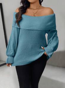 Celure Plus Size Women Off-Shoulder Long Sleeve Solid Color Sweater, Autumn/Winter Knit Pullover Fall Outfit