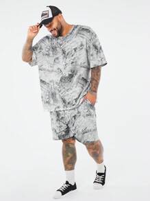 Manfinity VCAY Plus Size Men's Casual Loose Knitted T-Shirt And Shorts Set