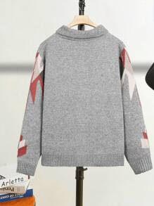 Manfinity Homme Men's Casual Geometric Pattern Cardigan, Autumn/Winter - Grey - View 2