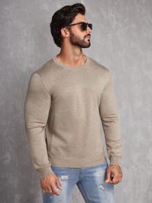 Manfinity Homme Áo len nam Khối Màu Giải trí - Màu Khaki - Xem 5