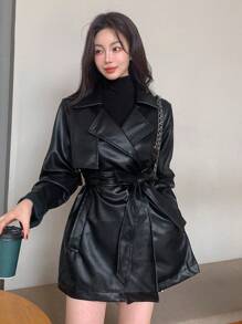 Livesso Cinturón de unicolor de cintura suelta para mujeres, chaqueta regular - Negro - Ver 8