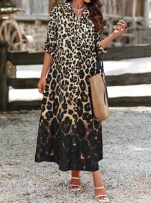 SHEIN Clasi 女士豹纹长袖长裙女装 - 彩色 - 查看 3