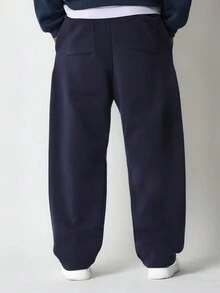 SUMWON 宽松运动裤，弹性脚踝抽绳腰部羊毛冬季运动休闲慢跑裤，健身训练家居服 - 藏蓝色 - 查看 4