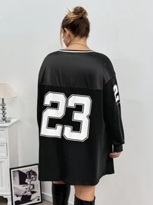 SHEIN CURVE+ Vestido tipo sudadera con estampa de letras talla extra, adecuado para salir y Navidad