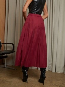 COSMINA Falda casual versátil de unicolor con bajo dividido para mujer - Burdeos - Ver 2
