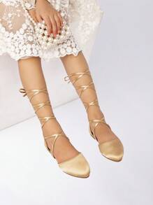 Girls Princess Style Pointed Toe Lace-Up Ballet Flats, Spring & Autumn