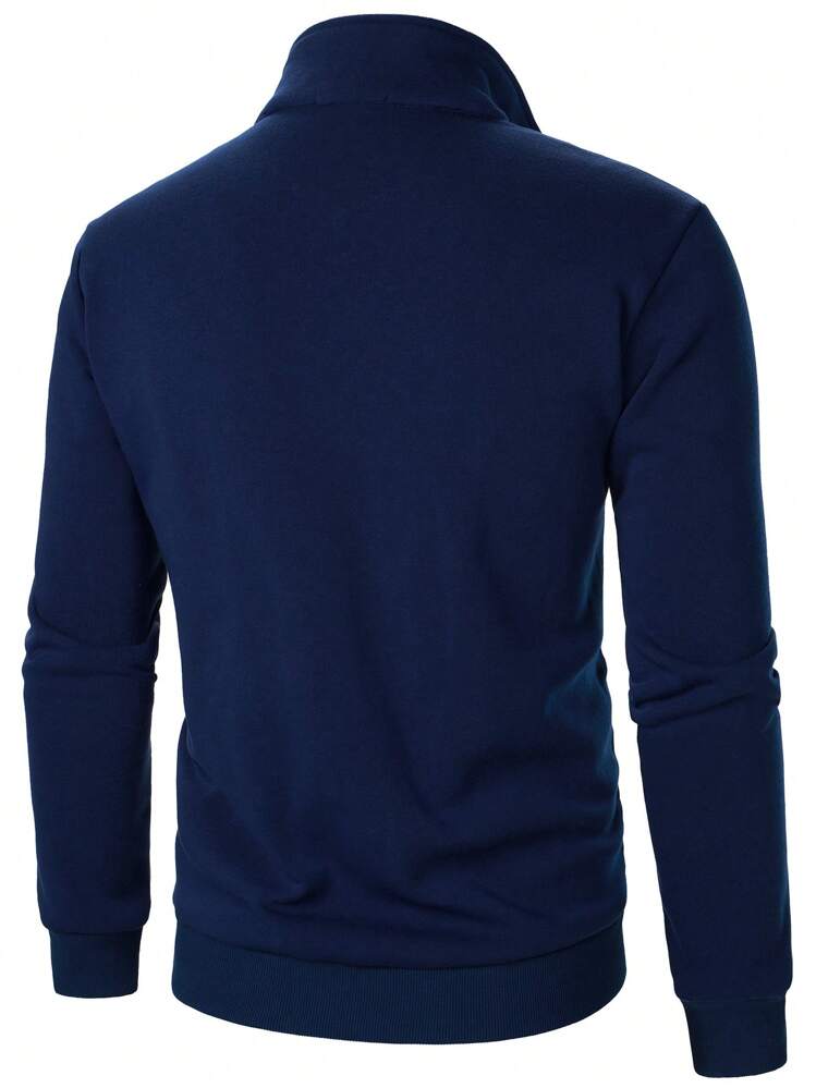 Manfinity Bizformal 男士百搭经典蓝白灰拼接拼色半拉链套头运动衫，适合日常穿着，秋季拉链外出长袖运动衫，适合送给朋友、丈夫、男朋友的礼物 - 彩色 - 查看 3