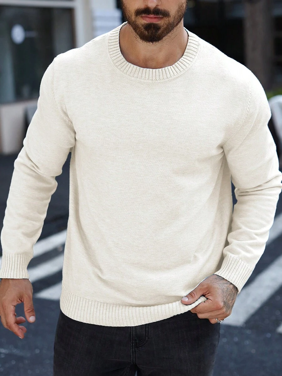 Manfinity Homme Plus Size Men's Casual Solid Color Knit Sweater, Autumn/Winter