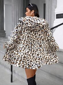 Allurite Plus Size Open Front Leopard Print Casual Long Sleeve Jacket For Everyday Wear - Beige - View 2