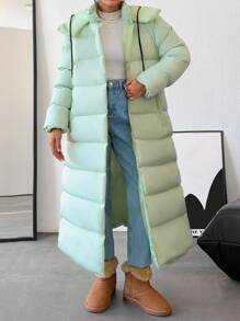 RueChic ASPEN Women's Mountain Trekking Hooded Padded Long Winter Coat - Green - View 4