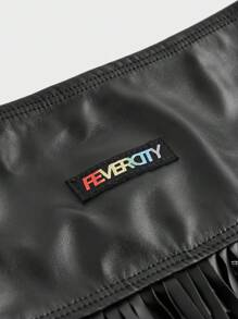 FeverCity Men's Waist Metal Buckle Accented Patchwork Fringe Cutout PU Leather Fashionable Pants, Going Out Baggy Pants, For Husband, Boyfriend Gifts