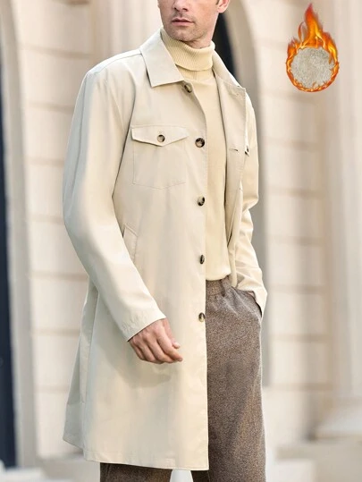 Manfinity VCAY 男士修身圆领长款加厚休闲风衣，适合秋冬季