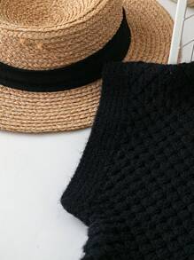 SHEIN LUNE Top de Malha Preta Básica com Gola Redonda e Manga Curta para Outono/Inverno, Tamanhos Grandes - Preto - Visão 5