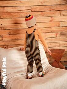 SHEIN 1pc Boys' Striped Jumpsuit,Hooded One-Piece With Embroidery Embellishment,Warm And Comfortable Fabric,Suitable For Layering With Solid T-Shirt - Brown - View 2