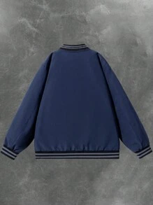 Manfinity Homme 男士条纹装饰拉链宽松运动夹克，秋季 - 藏蓝色 - 查看 6