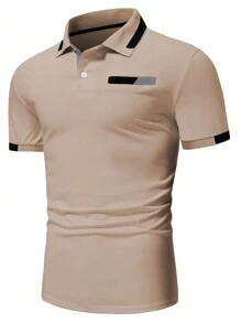 Manfinity Homme Men's Geometric Print Short Sleeve Casual Commuting Polo Shirt - Apricot - View 3