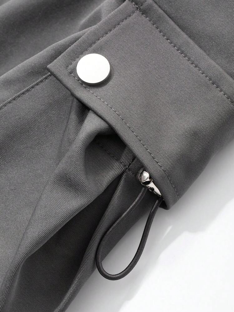 Women Casual Street Chic Solid Color Flap Pocket Split Hem Work Skirt,Fall Clothes Leather Skirt