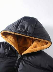 Manfinity Homme Men's Solid Color Zip-Front Hooded Padded Coat With Thermal Lined, Winter Going Out Warm Casual Coat, For Friends, Husband, Boyfriend Gifts