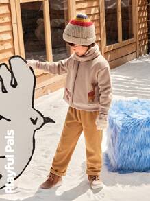 SHEIN Bộ đồ ấm áp dài tay in họa tiết hoạt hình dễ thương cho bé trai và quần ống đứng lót lông, thời trang cho mùa thu/đông - Nhiều màu - Xem 10