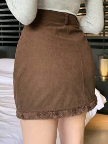 DAZY Corduroy Short Mini A-Line Skirt For Women,Fall Clothes Winter Women Skirts - Brown - View 5