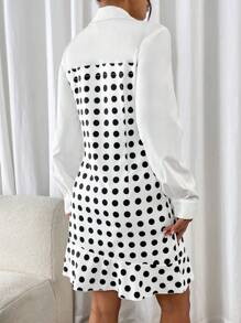 SHEIN Clasi Vestido mujer de 2 en 1 con camisa de cuello corto a lunares y contraste de color