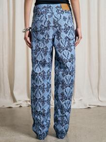 AiiRZ 波西米亚风全幅佩斯利印花宽松直筒牛仔裤 - 藍色 - 查看 2