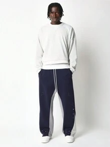 SUMWON 时尚运动运动裤，带有泼漆细节，慢跑风格抽绳松紧腰，舒适街头休闲运动裤，秋冬款 - 藏蓝色 - 查看 3