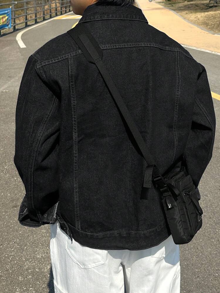 Men Plain Color Denim Jacket, Casual For Autumn