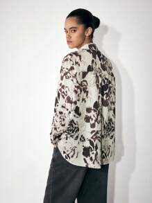 Maija 女士休闲衬衫领扣式长袖印花衬衫，简约时尚百搭，适合日常穿着，早春 - 黑色 - 查看 5