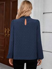 EMERY ROSE Áo sơ mi dài tay cổ đứng xếp nếp màu trơn dành cho nữ - Màu xanh lam - Xem 2