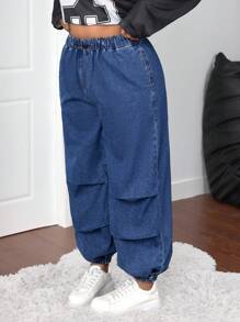 SHEIN EZwear 大码紧身锥形宽松牛仔裤，蓝色 - 藍色 - 查看 6