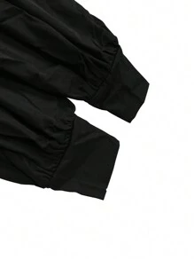 1543 Women European & American Style Stand Collar Loose Solid Color Lantern Sleeve Shirt Dress - 黑色 - 查看 3