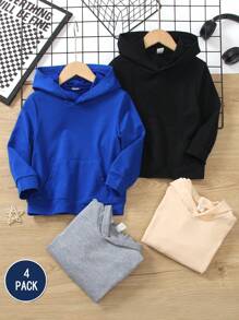 SHEIN 4pcs Young Boy Casual Solid Color Sweatshirt - Multicolor - View 8