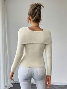 Calvaya Women Solid Color Long Sleeve Simple Knitted Sweater, Casual For Everyday Wear
