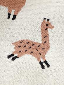1 Stück Elfenbein Alpaka Strick-Romper, dickes doppellagiges Design zum Warmhalten, Langarm Rundhalspullover-Jumpsuit mit süßem Jacquard Muster, modischer Freizeitanzug für Babys - Beige - Übersicht 3