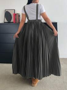 Flirla 1 件女式纯色褶皱吊带连衣裙，韩版简约宽松带口袋，适合夏秋季 - 淺灰色 - 查看 2